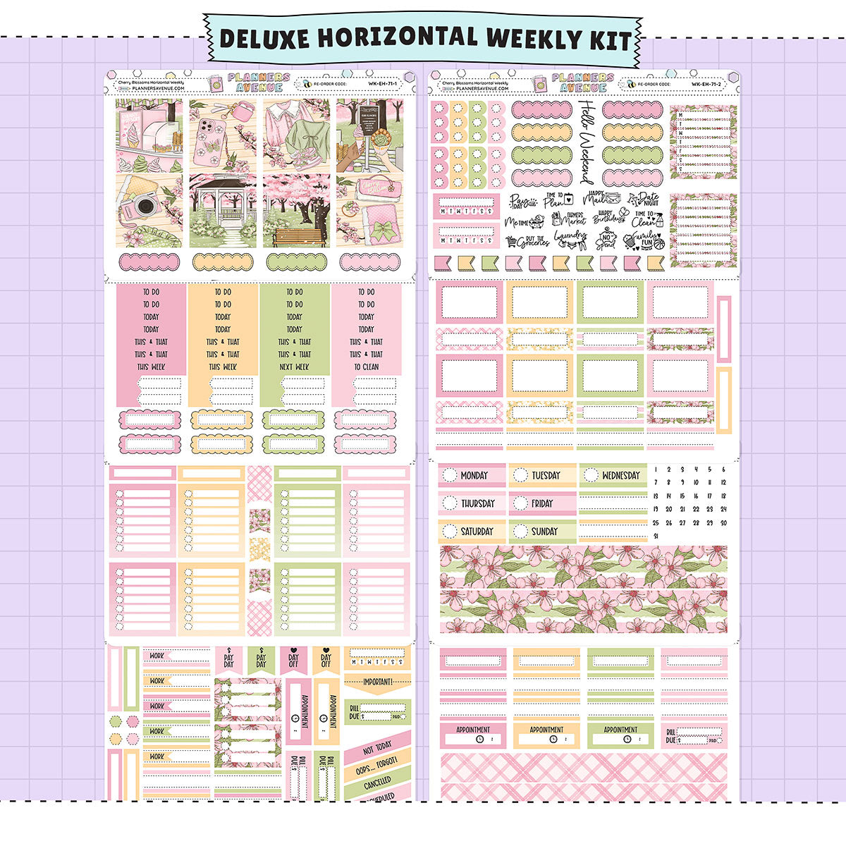 Cherry Blossoms Horizontal Weekly Sticker Foiled Kit (GOLD FOIL)