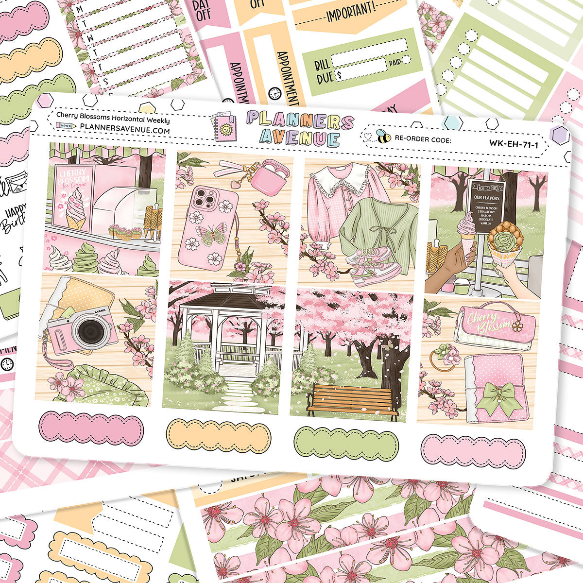 Cherry Blossoms Horizontal Weekly Sticker Foiled Kit