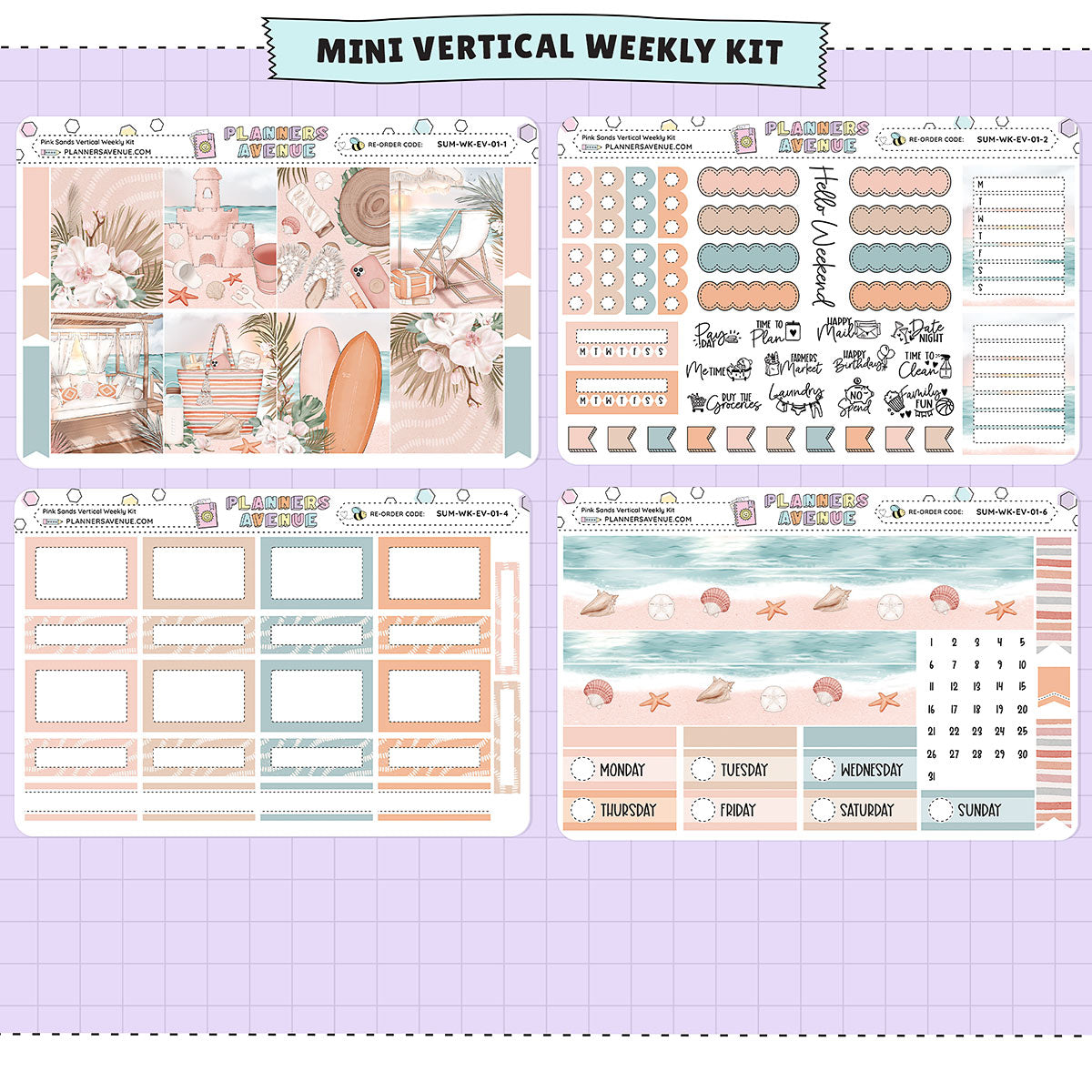 Pink Sands Mini Vertical Weekly Sticker Foiled Kit