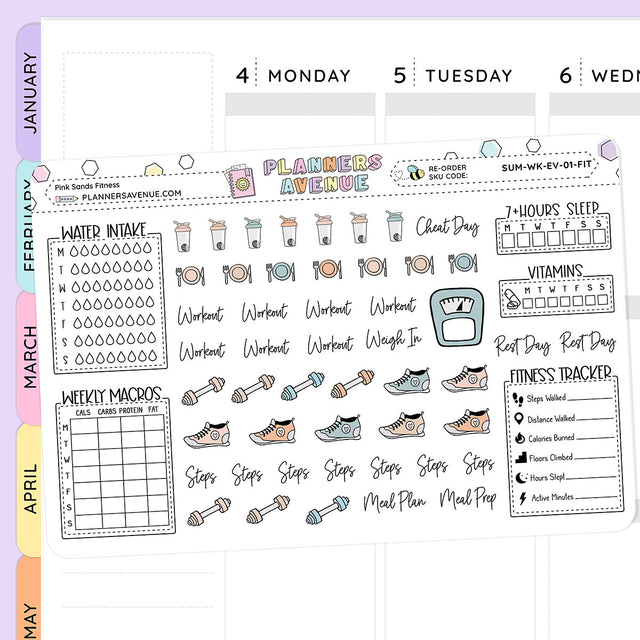 Pink Sands Fitness Planner Stickers