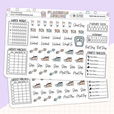 Pink Sands Fitness Planner Stickers