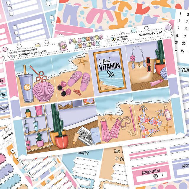 Seaside Vertical Weekly Sticker Foiled Kit (HOLO SILVER FOIL)