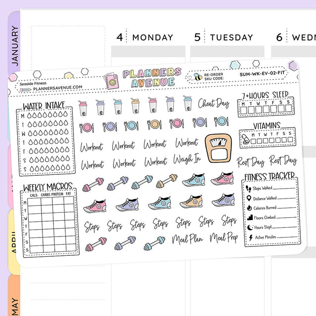 Seaside Fitness Planner Stickers