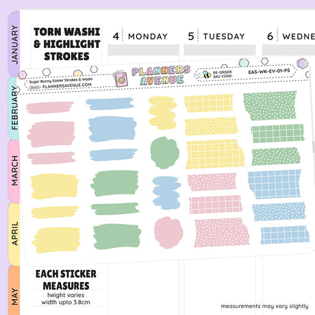 Sugar Bunny Brush Stroke + Torn Washi Strips Stickers