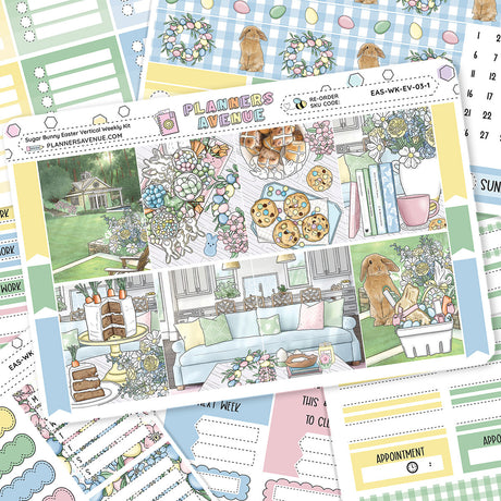 Sugar Bunny Vertical Weekly Sticker Foiled Kit (HOLO SILVER FOIL)