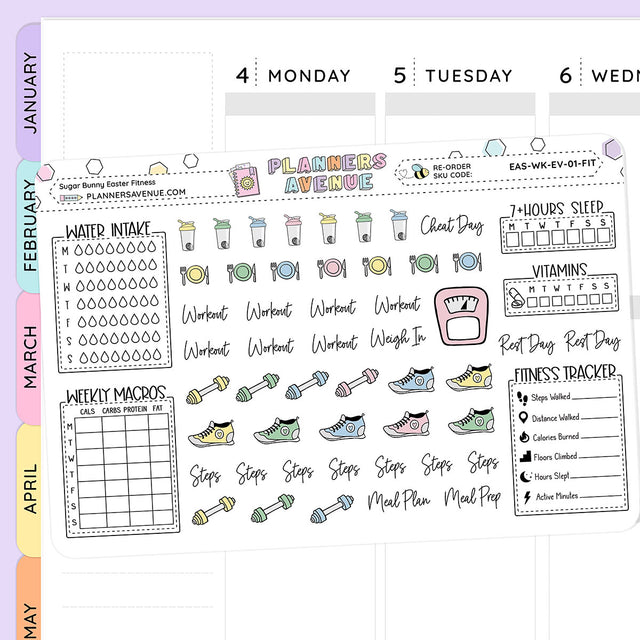 Sugar Bunny Fitness Planner Stickers