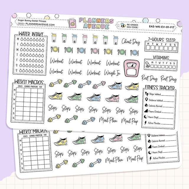 Sugar Bunny Fitness Planner Stickers