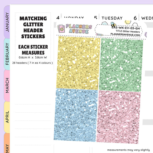 Sugar Bunny Glitter Header Planner Stickers