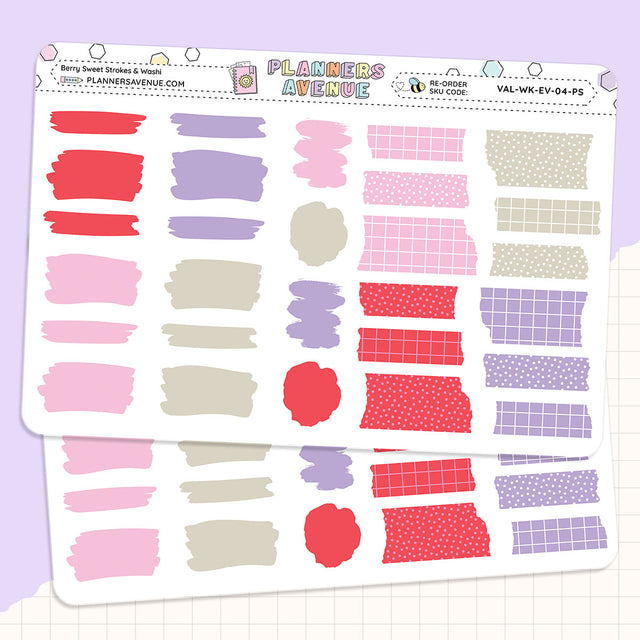 Berry Sweet Brush Stroke Torn Washi Strips Stickers