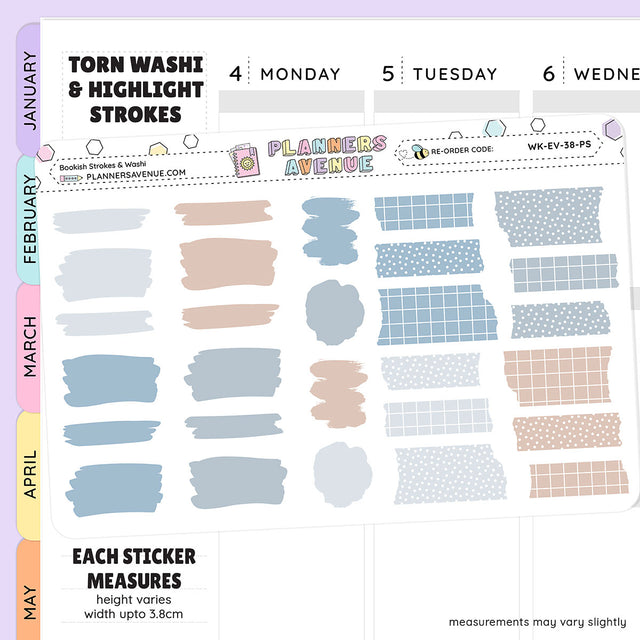 Bookish Brush Stroke mixed with Torn Washi Strips Stickers