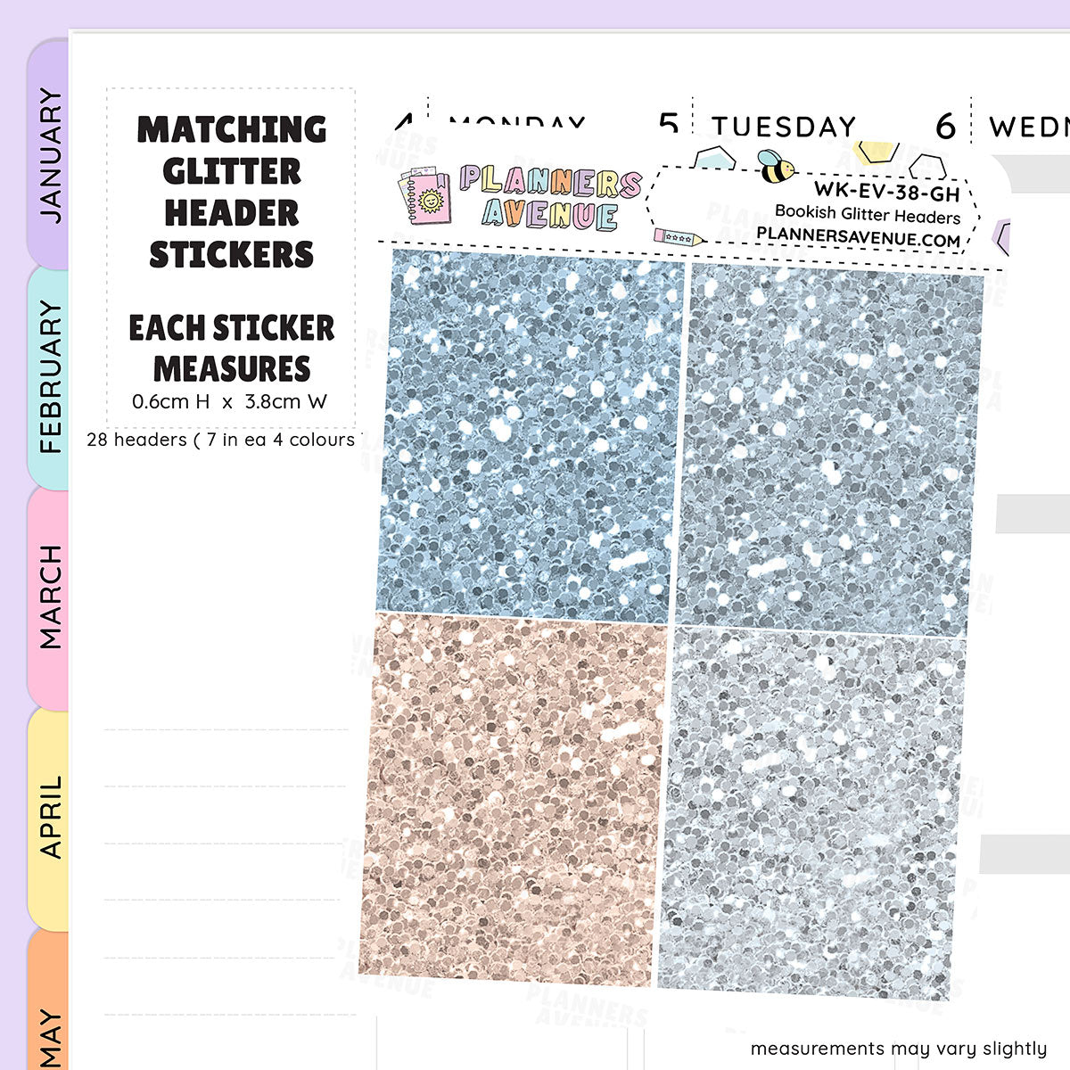 Bookish Glitter Header Planner Stickers