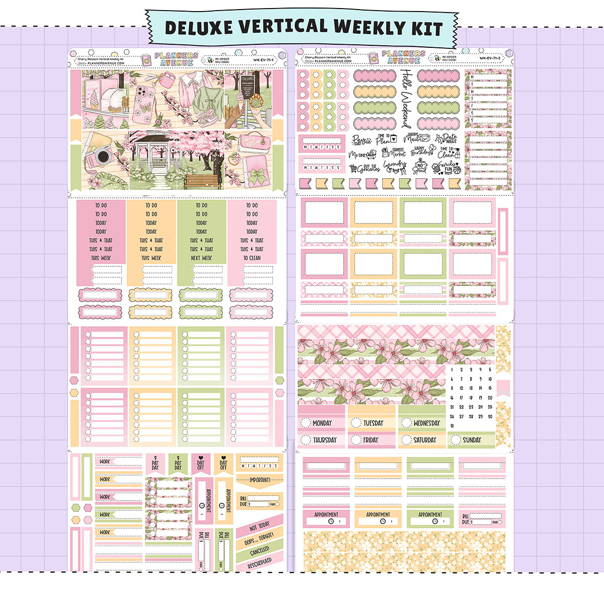 Cherry Blossoms Vertical Weekly Sticker Foiled Kit (GOLD FOIL)