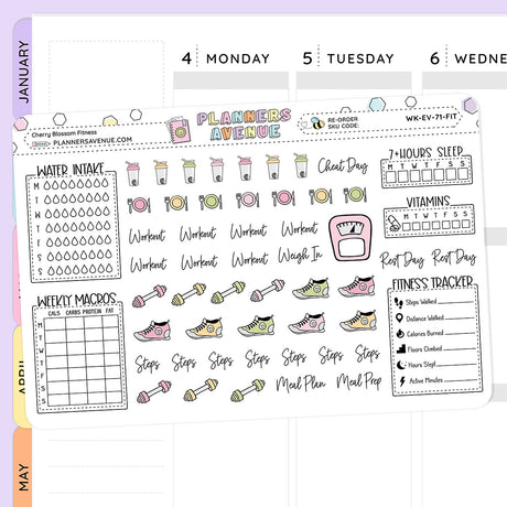 Cherry Blossoms Fitness Planner Stickers