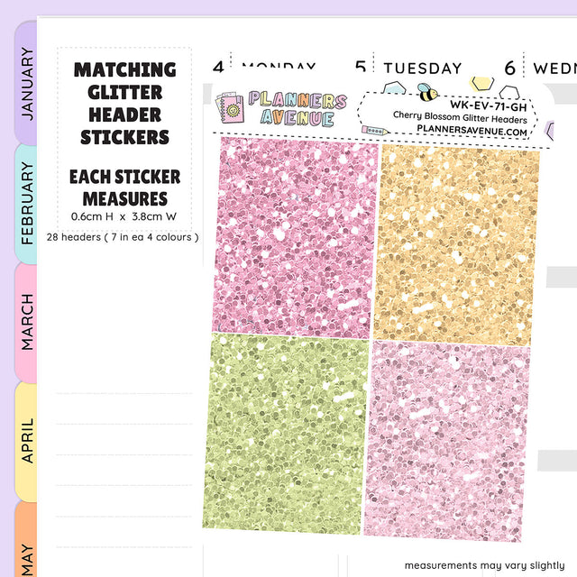 Cherry Blossoms Glitter Header Planner Stickers