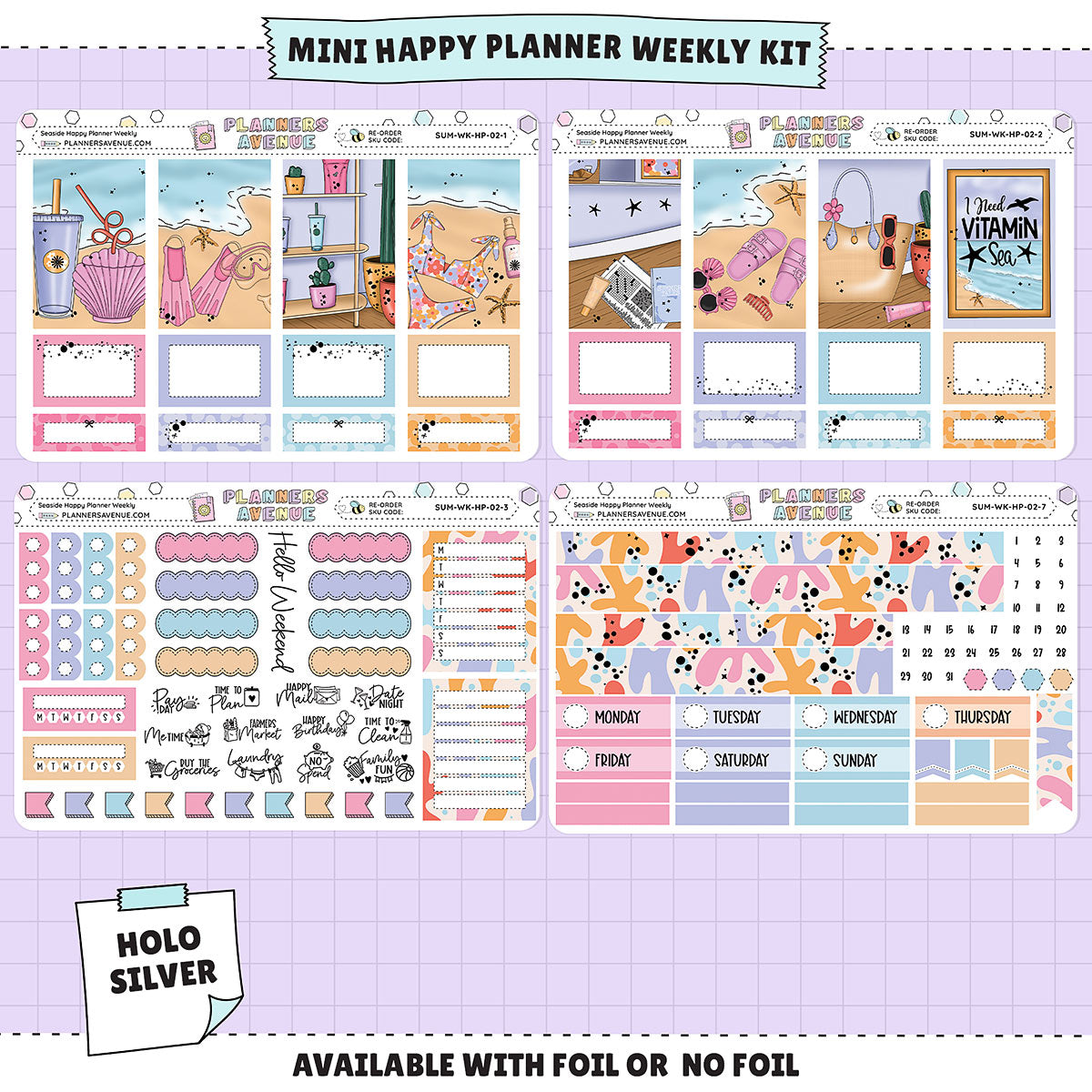 Seaside Happy Planner Weekly Sticker Foiled Kit (HOLO SILVER FOIL)