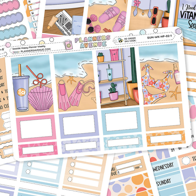 Seaside Happy Planner Weekly Sticker Foiled Kit (HOLO SILVER FOIL)