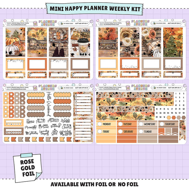 Autumn Lake Happy Planner Weekly Sticker Foiled Kit (ROSE GOLD FOIL)