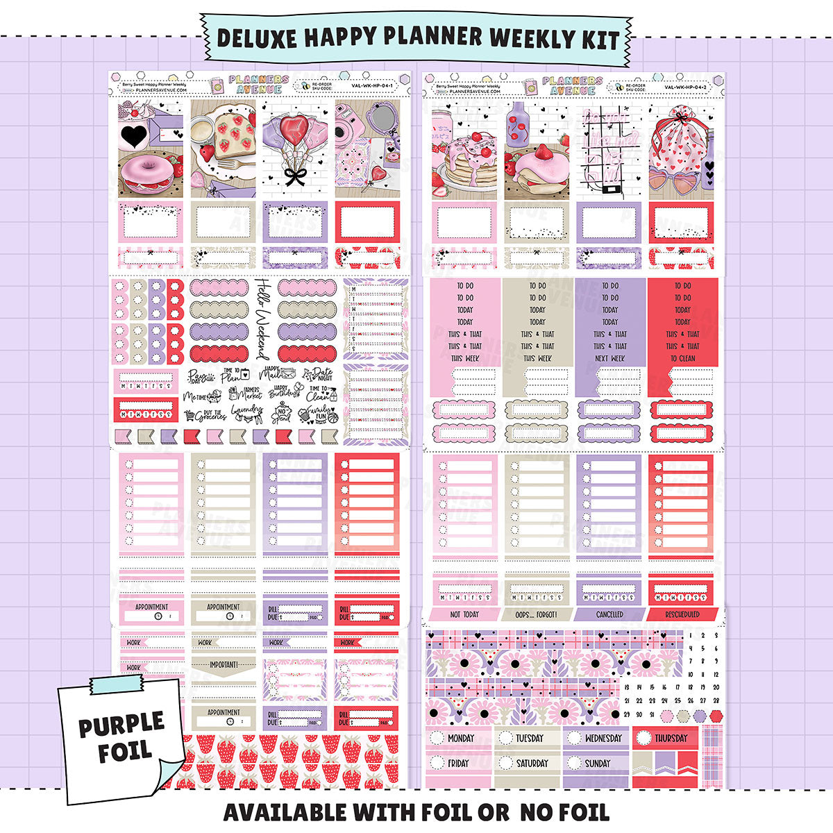 Berry Sweet Happy Planner Weekly Sticker Foiled Kit (PURPLE FOIL)