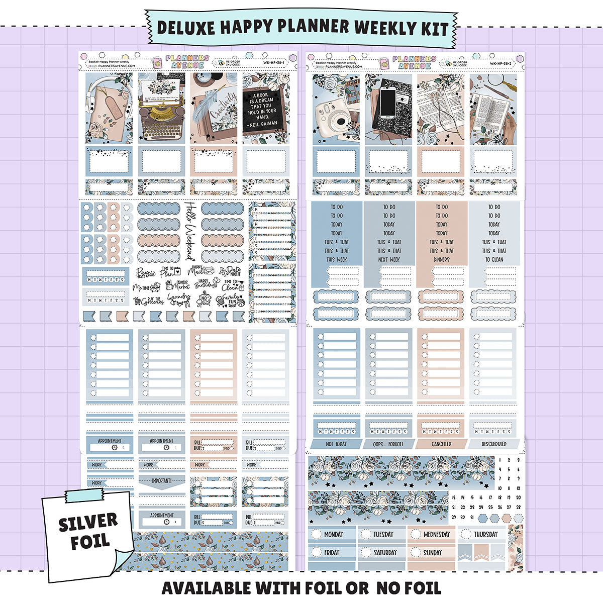 Bookish Happy Planner Weekly Sticker Foiled Kit with SILVER FOIL
