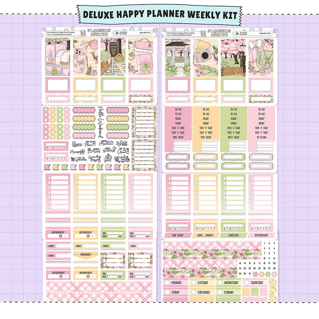 Cherry Blossoms Happy Planner Weekly Sticker Foiled Kit (GOLD FOIL)