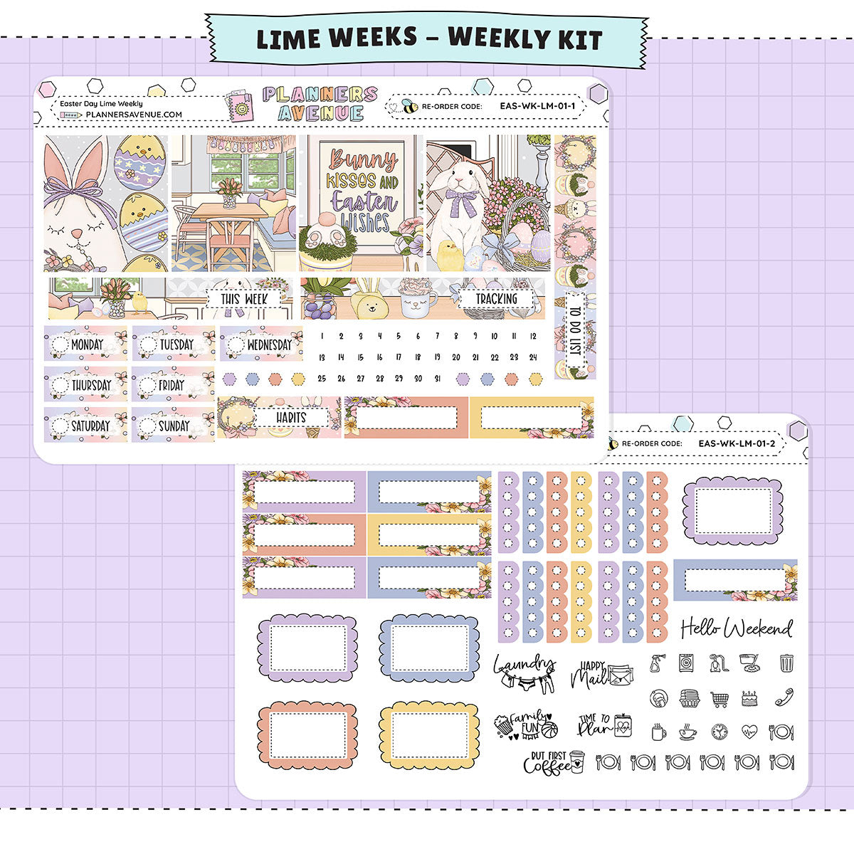 Easter Day Lime Weekly Planner Sticker Foiled Kit (GOLD FOIL)