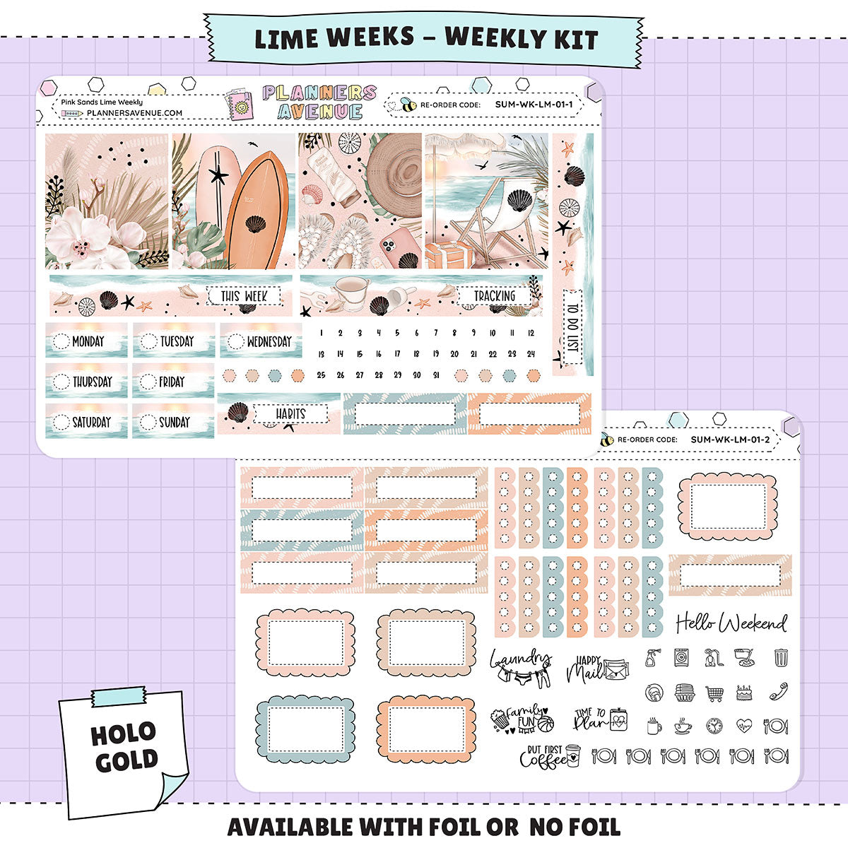 Pink Sands Lime Weekly Planner Sticker Foiled Kit