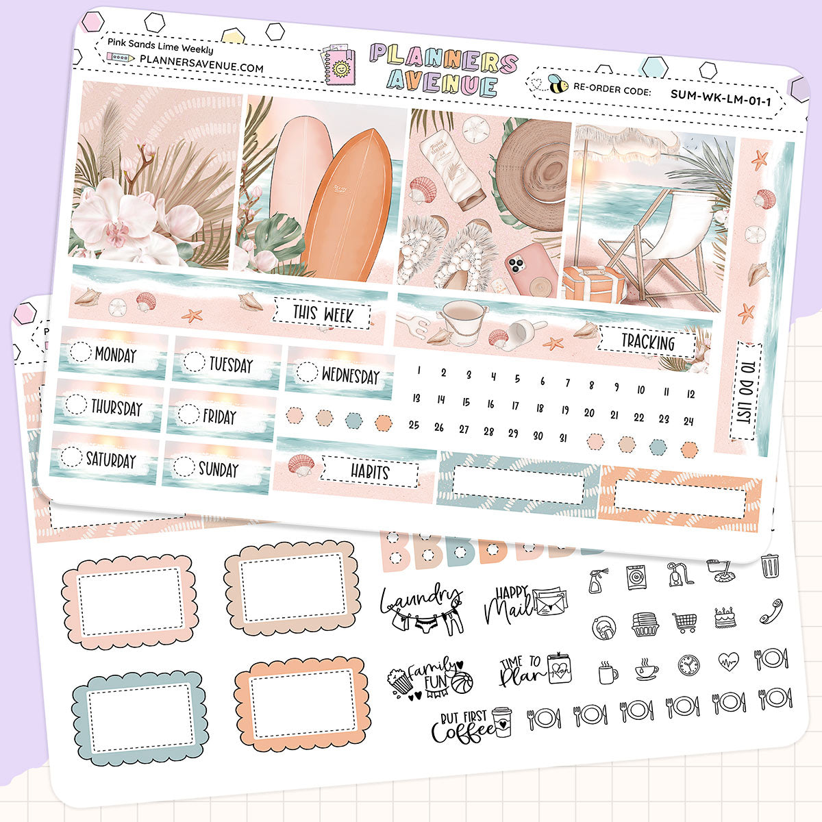 Pink Sands Lime Weekly Planner Sticker Foiled Kit