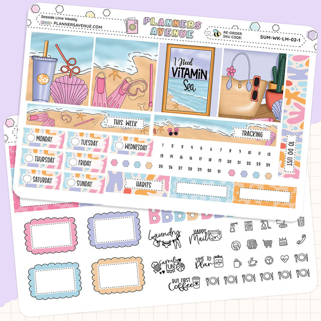 Seaside Lime Weekly Planner Sticker Foiled Kit (HOLO SILVER FOIL)