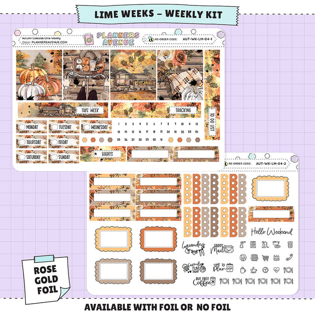 Autumn Lake Lime Weekly Planner Sticker Foiled Kit (ROSE GOLD FOIL)