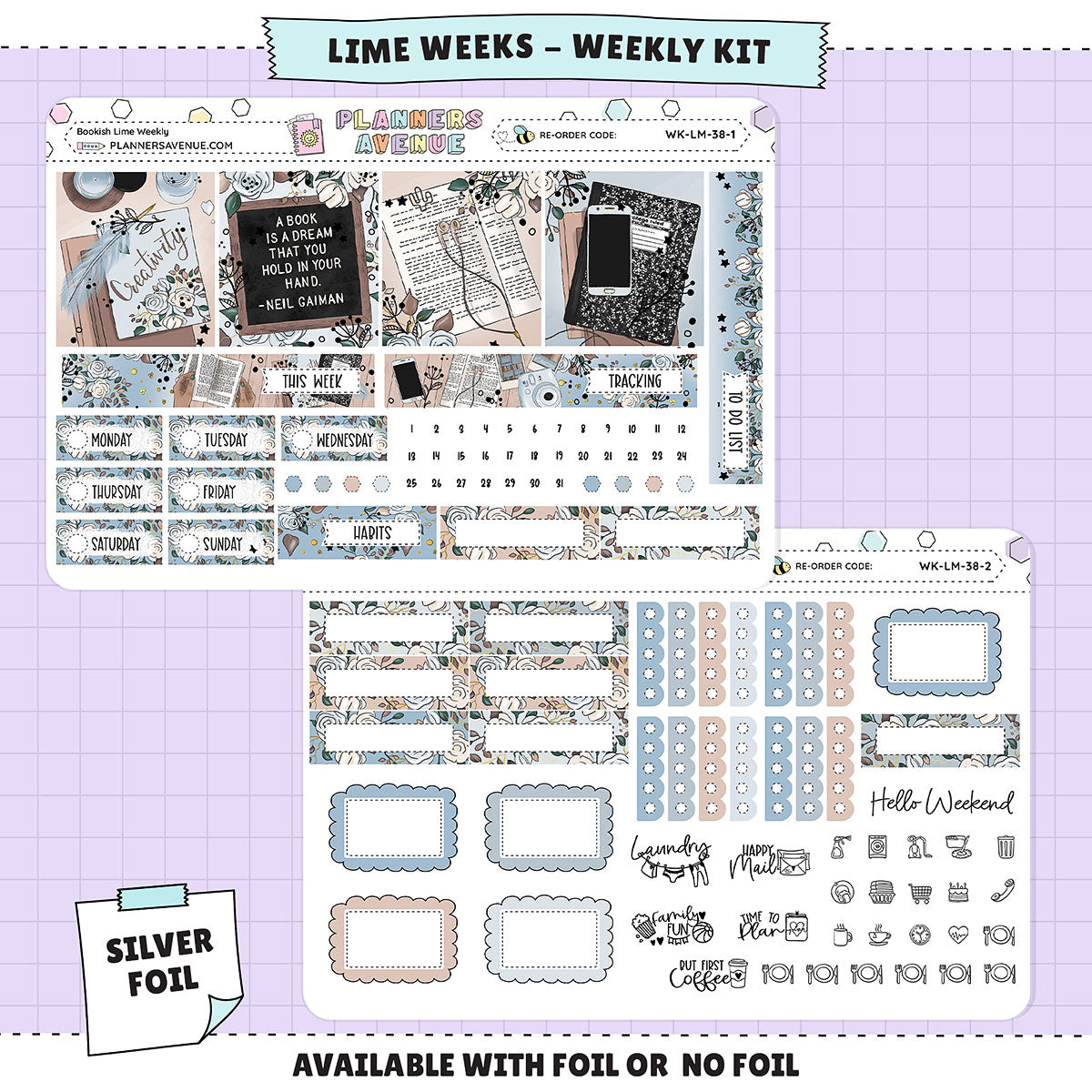 Bookish Lime Weekly Planner Sticker Foiled Kit with Silver Foil