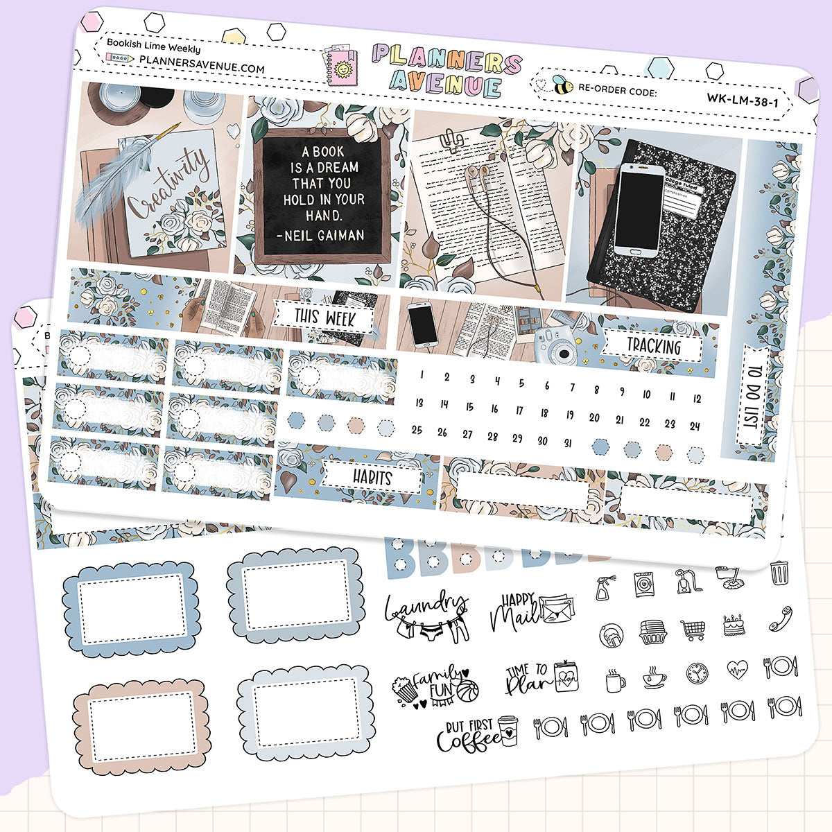 Bookish Lime Weekly Planner Sticker Foiled Kit (Silver Foil)