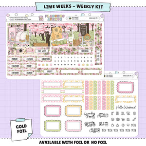 Cherry Blossoms Lime Weekly Planner Sticker Foiled Kit (GOLD FOIL)