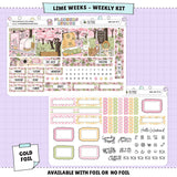 Cherry Blossoms Lime Weekly Planner Sticker Foiled Kit (GOLD FOIL)