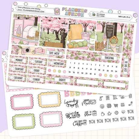 Cherry Blossoms Lime Weekly Planner Sticker Foiled Kit (GOLD FOIL)