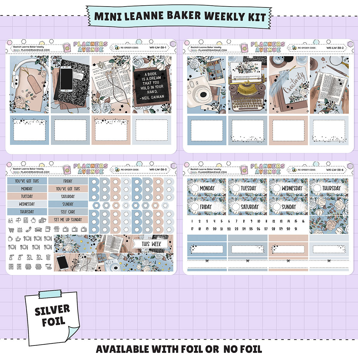 Bookish Leanne Baker Weekly Mini Sticker Foiled Kit with silver foil