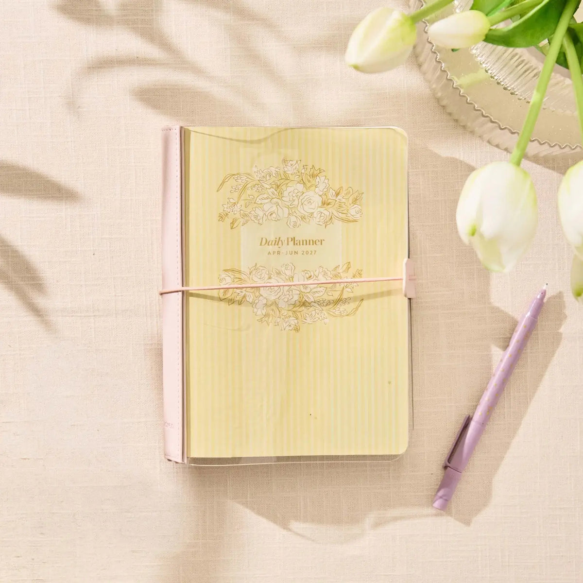 Erin Condren planner folio: Folio holding a yellow Petite Journal on a desk