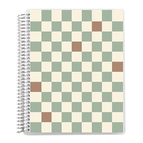 Erin Condren 7x9 Simple Checkered Coiled Notebook - Lined Checkered notebook with a spiral binding on a white background