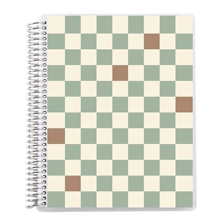 Erin Condren 7x9 Simple Checkered Coiled Notebook - Lined Checkered notebook with a spiral binding on a white background