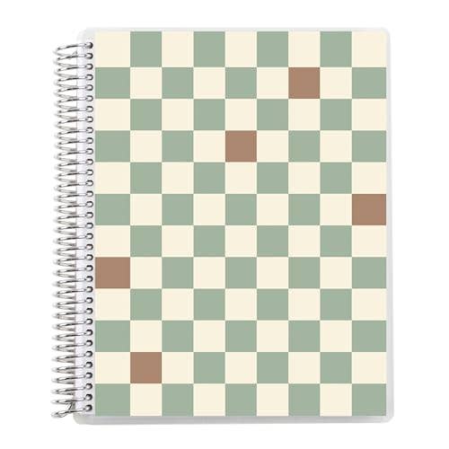 Erin Condren 7x9 Simple Checkered Coiled Notebook - Lined Checkered notebook with a spiral binding on a white background