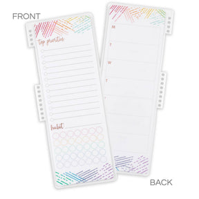 Erin Condren Snap-In Half Dashboard - Woven Wonder two plastic dashboards with rainbow designs on a white background