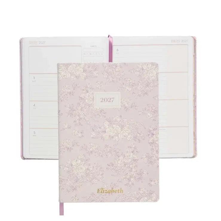 Erin Condren 2027 A5 Horizontal Softbound LifePlanner: Toile floral cover shown with an open horizontal planner spread
