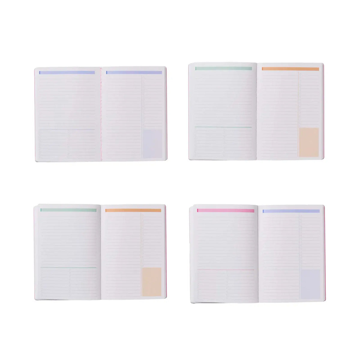 Erin Condren Petite Journal: Overview of productivity pages with coloured headers