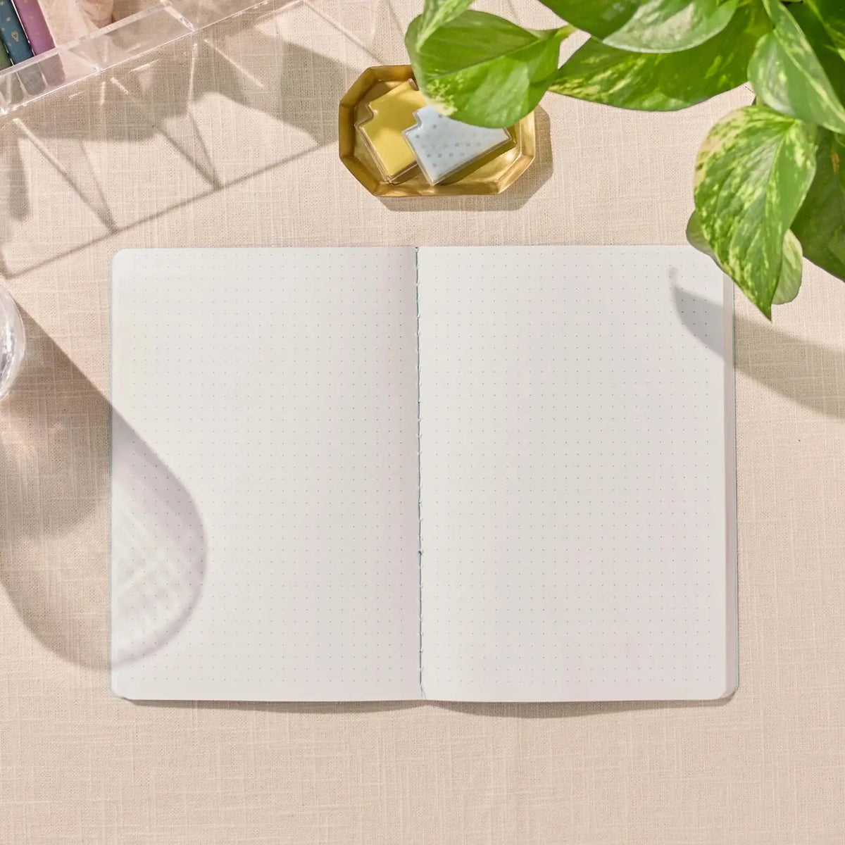 Erin Condren Petite Journal: Open dot grid Petite Journal on a desk