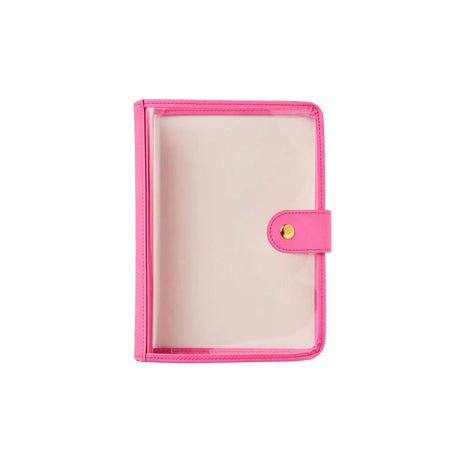 Erin Condren Candy Clear On-the-Go Folio: Closed Candy pink clear folio with button closure