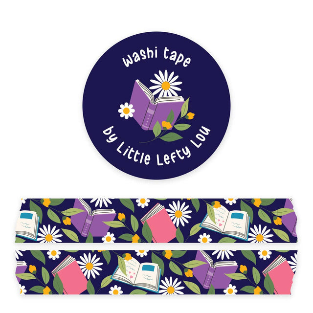 Books & Flowers Washi Tape - Dark Blue