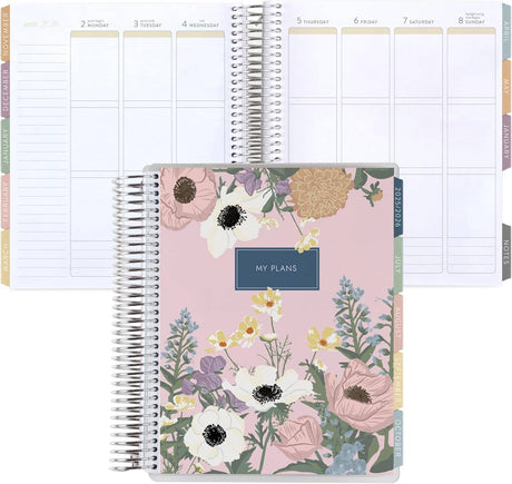 Erin Condren 7x9 Bouquet Vertical Life Planner - 12-month Dated 2026 Jan - Dec Floral planner with a white background