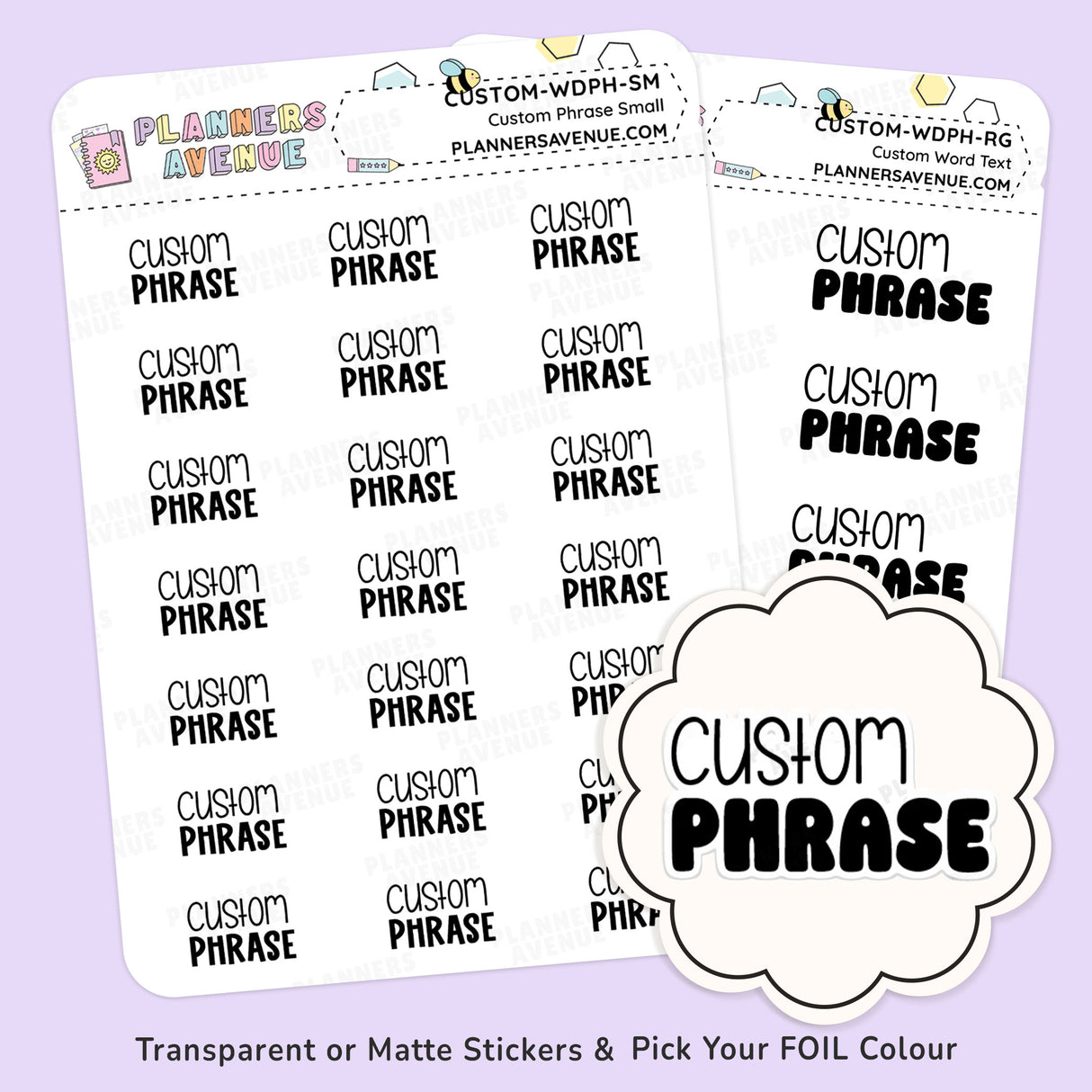 Foil Custom Script Word Planner Stickers - 2 Line Phrase