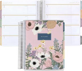 Erin Condren 7x9 Bouquet Horizontal Life Planner - 12-month Dated 2026 Jan - Dec Planner with floral design on the cover and sections for planning.
