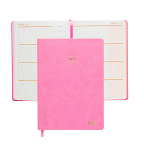 Erin Condren 2027 A5 Horizontal Softbound LifePlanner: Candy pink cover shown with an open horizontal planner spread