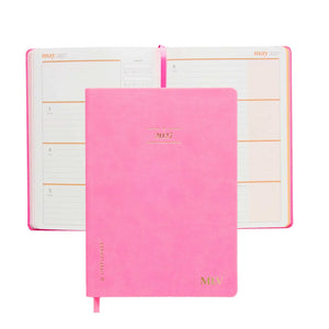 Erin Condren 2027 A5 Horizontal Softbound LifePlanner: Candy pink cover shown with an open horizontal planner spread